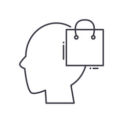 Buying decision process icon, linear isolated illustration, thin line vector, web design sign, outline concept symbol with editable stroke on white background.