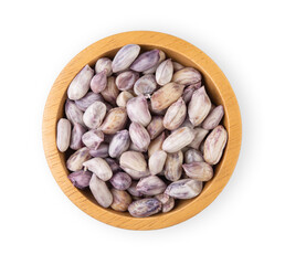 Peanuts in a bowl isolated on white background. Top view