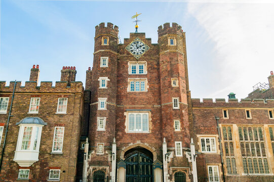 St James's Palace a Tudor royal castle built in 1536 in London England UK which is a popular travel destination tourist attraction landmark of the city, stock photo image