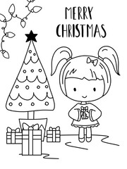 Christmas card with a child, coloring book, coloring sheet,  - 392424477