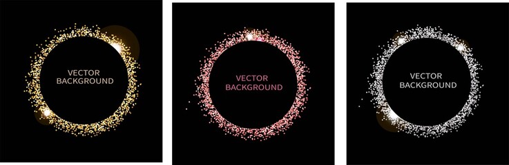 Sparkling dust isolated on black background. For social media posts, mobile apps, banners design and web/internet. Glitter style. Vector set.