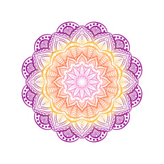 Colorful floral mandala background. Vector hand drawn doodle art. Decorative flower with gradient color. Coloring book page.