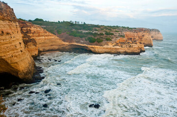 Coastline, cliffs and rock formations near Carvoeiro, Algarve, Portugal