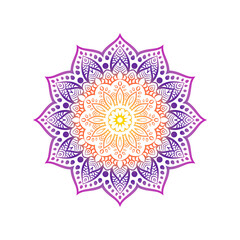 Colorful floral mandala background. Vector hand drawn doodle art. Decorative flower with gradient color. Coloring book page.