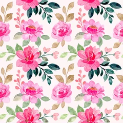 Fotobehang Pink floral watercolor seamless pattern © Asrulaqroni
