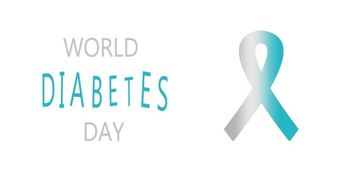 World diabetes day. Blue ribbon DIABETES. Modern style logo illustration for november month awareness campaigns.	