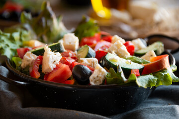 Greek salad with vegetables and feta cheese, healthy vegetable meal