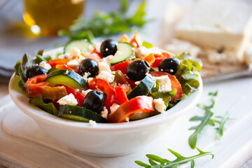 Greek salad with vegetables and feta cheese, healthy vegetable meal