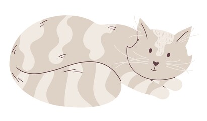 Little cat character. Striped kitten looking straight