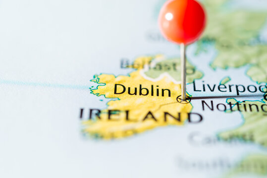 Dublin, Ireland macro view with Pin on map.