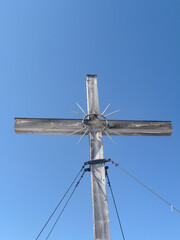 Summit cross Kreuzspitze mountain, Bavaria, Germany, wintertime