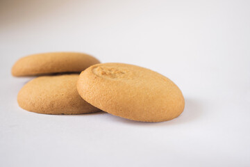 Round cookies on white background