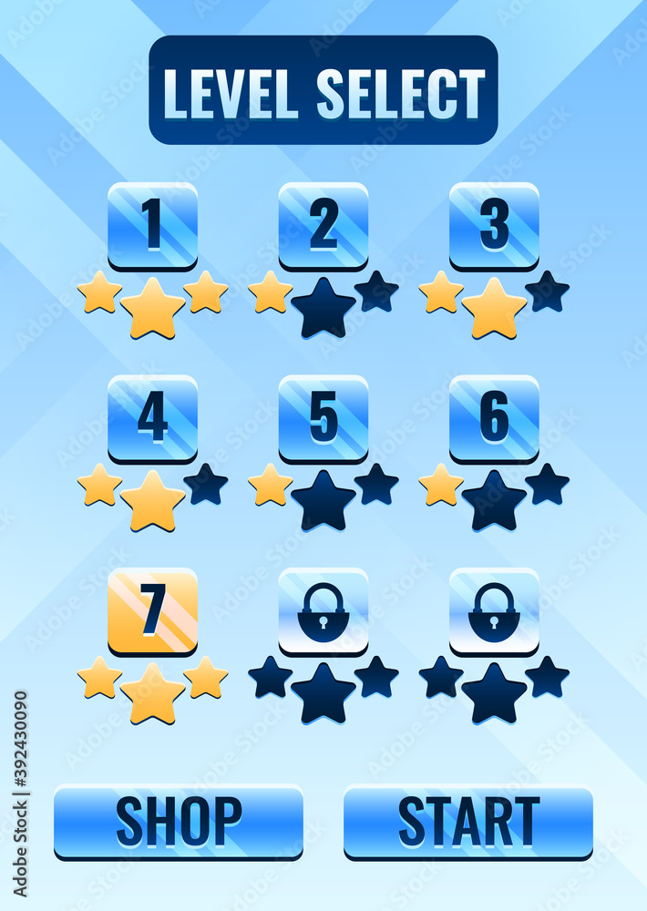 Poster portrait space game ui level selection board interface suitable for 2d gui asset elements vector ill