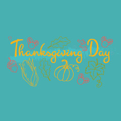 Card for Thanksgiving Day on the blue background