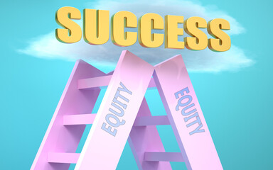 Equity ladder that leads to success high in the sky, to symbolize that Equity is a very important factor in reaching success in life and business., 3d illustration