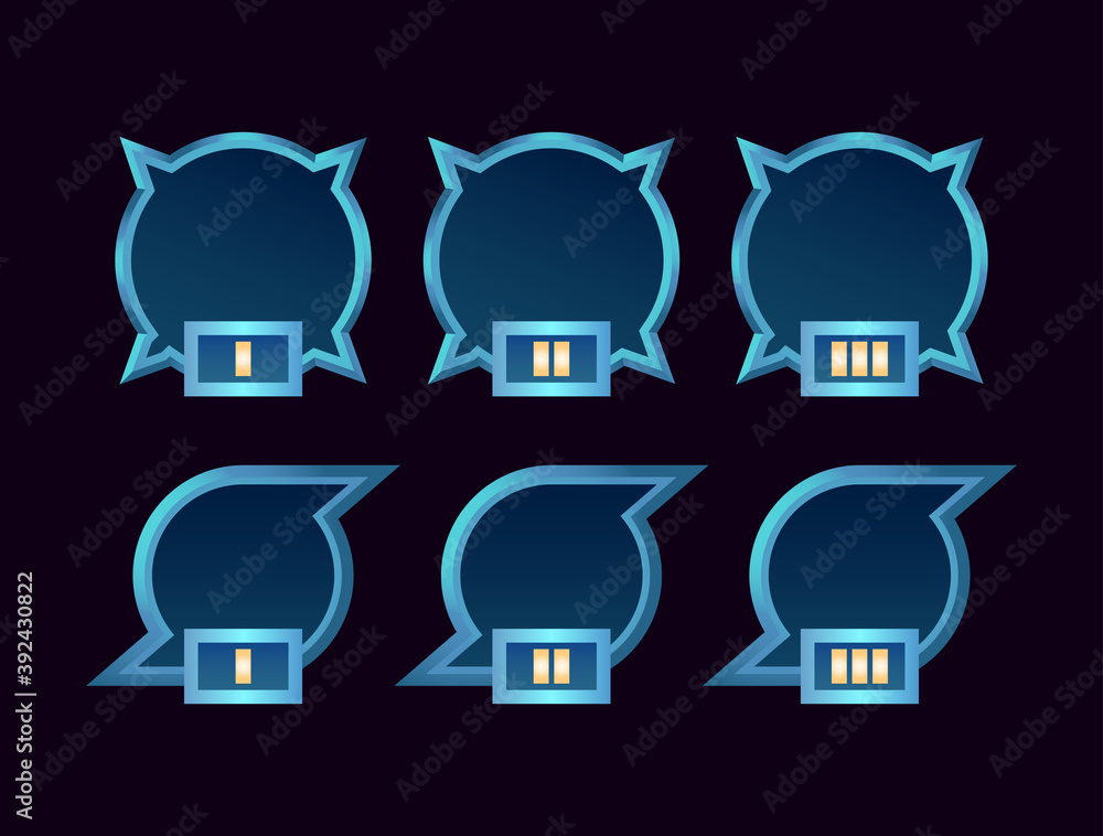 Poster set of fantasy game ui border avatar frame with grade for gui asset elements vector illustration