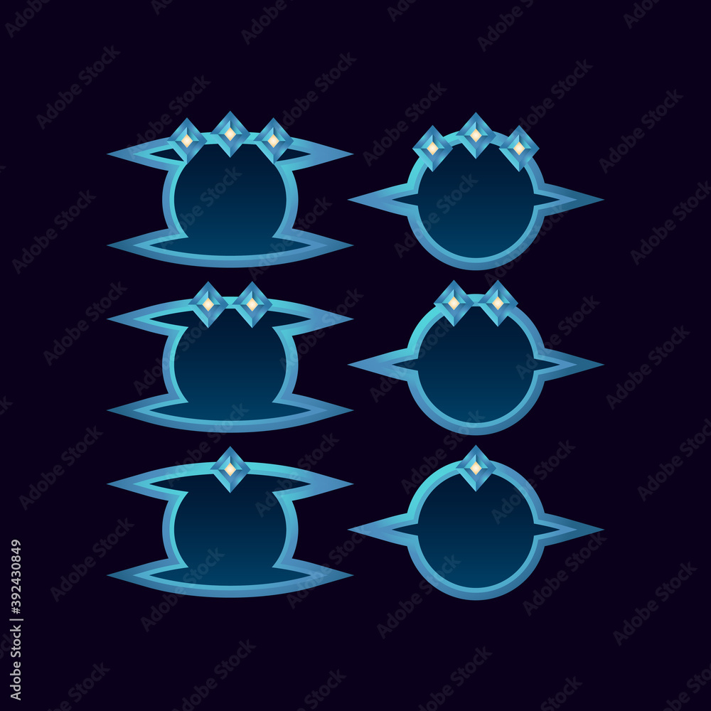 Poster set of fantasy game ui border avatar frame with grade for gui asset elements vector illustration