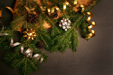 Decorative holiday decorations on a brown background
