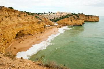 Coastline, cliffs and rock formations near Carvoeiro, Algarve, Portugal