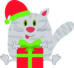 Cute cat with christmas gift cartoon illustration