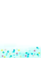 夏っぽい水色ベースのカラフルな水玉模様の手描き背景フレーム