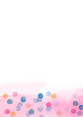 ピンク色のカラフルな水玉模様の手描き背景フレーム