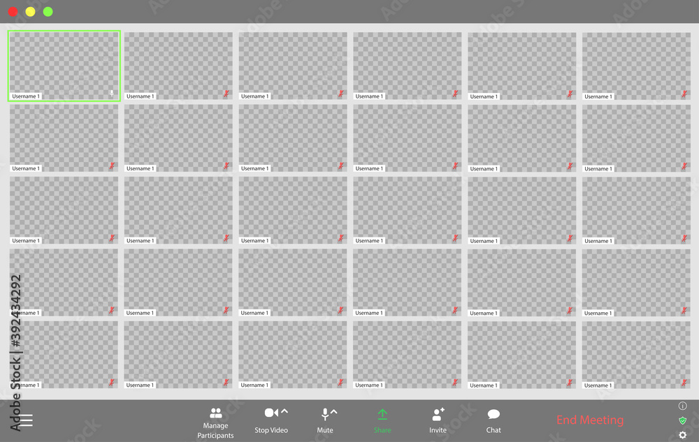Poster template video conference user interface, video conference calls window overlay. twenty-five users.