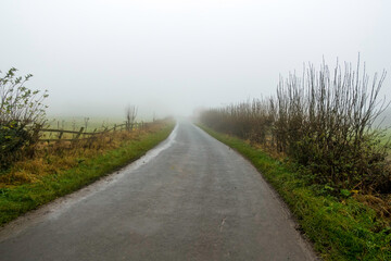 road in the countryside in the mist