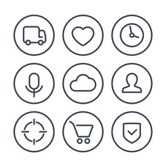 Basic web icons on white, line vector