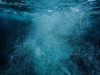 Air bubbles underwater rising to water surface, natural scene, Mediterranean sea, Algeria, bubbles underwater, bubbles undersea