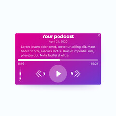 Fototapeta premium Podcast player design, vector interface