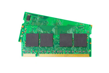 Front and back laptop ram isolated on white background.