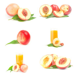 Set of juicy ripe peaches on a white background cutout