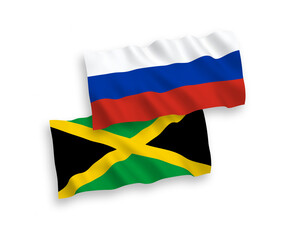 Flags of Jamaica and Russia on a white background