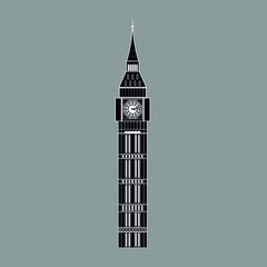 Great Bell Clock Tower in London, Great Britain. Black and white vector illustration. Big Ben.