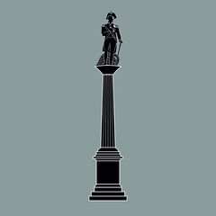 Nelson's Column in Trafalgar Square in London / Great Britain. Black and white vector illustration.