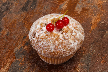 Sweet tasty muffin with red currants