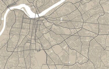 Detailed map of Memphis city, linear print map. Cityscape panorama.