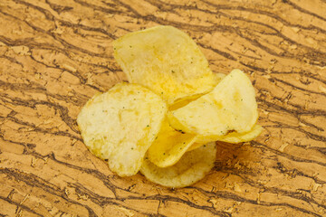 Natural potato salted chips heap