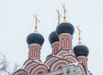 Moscow, Russia. St. Nicolas on Bolvanovka church. Winter, snow