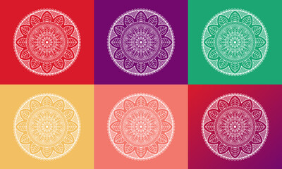 Luxury mandala set with floral background pattern. Abstract geometric colorful mandala circle ornament. Mandala template for invitation, wedding, cover, brochure, flyer, banner, poster.