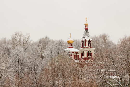 Church of st. Parascheva (Sveta Petka) in soutern Moscow  Russia. Winter, snow cover