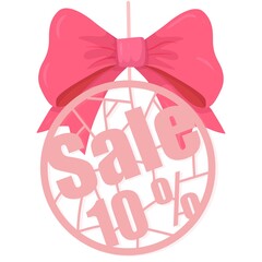 Ten percent sale label. Blue circle with 10% discount offer. Vector illustration of sale badge for banner, sticker, flyer, card, web element.