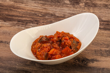 Eggplant saute with tomato and herbs