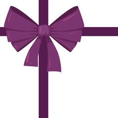 beautiful violet bow drawn in cartoon style. fashion elements and Holiday dressing items, beauty, gift and birthday decorative ribbons. Vector illustration isolated on white background.