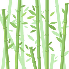 Green bamboo trees. Bamboo stems with leaves on white background. Flat vector illustration