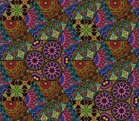 Seamless patchwork pattern with beautiful ethnic ornament. Print for fabric, wallpaper, gift paper, tapestry, ceramic tiles.