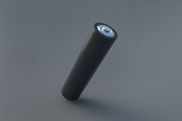 One black blank battery aa or aaa size on gray background. Concept of alternative fuel and saving ecology. 3d rendering