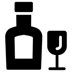 
Alcoholic drink bottle with glass, wine solid icon
