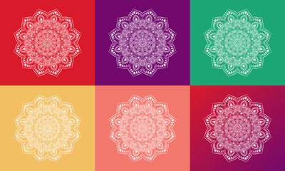 Luxury mandala set with floral background pattern. Abstract geometric colorful mandala circle ornament. Mandala template for invitation, wedding, cover, brochure, flyer, banner, poster.